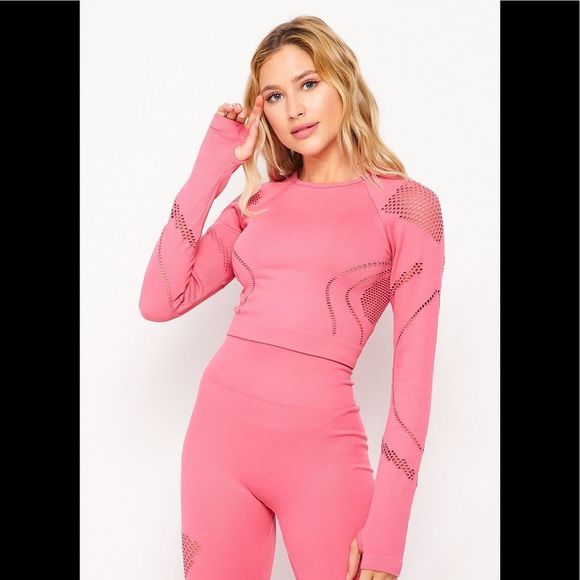 Seamless Macrame Laser Cut Longsleeve 2 Piece Sport Set - Picture 5 of 5